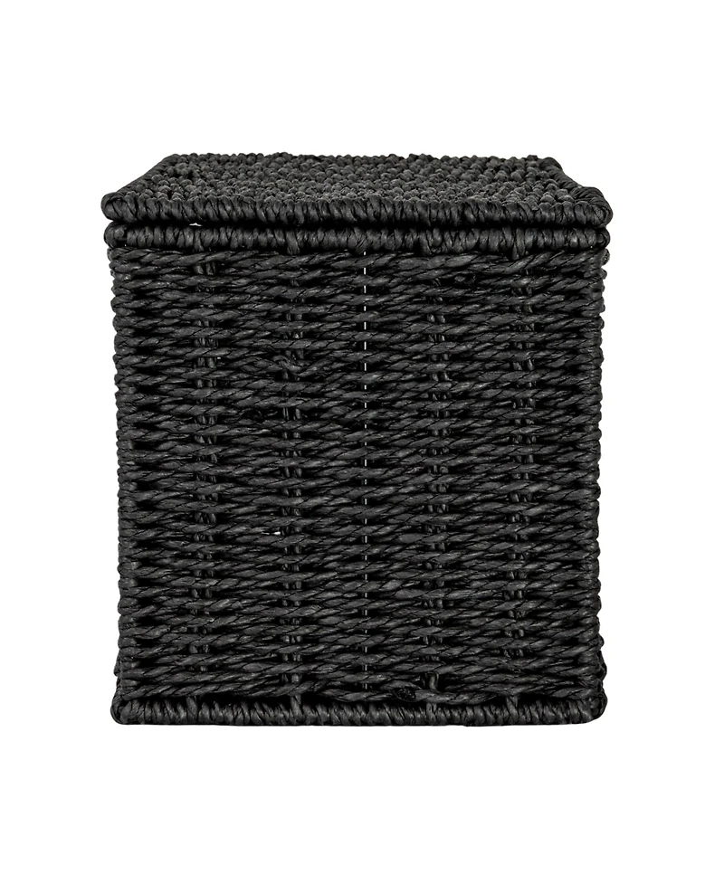 Household Essentials Small Handwoven Paper Rope Wicker Basket with Lid, Grey