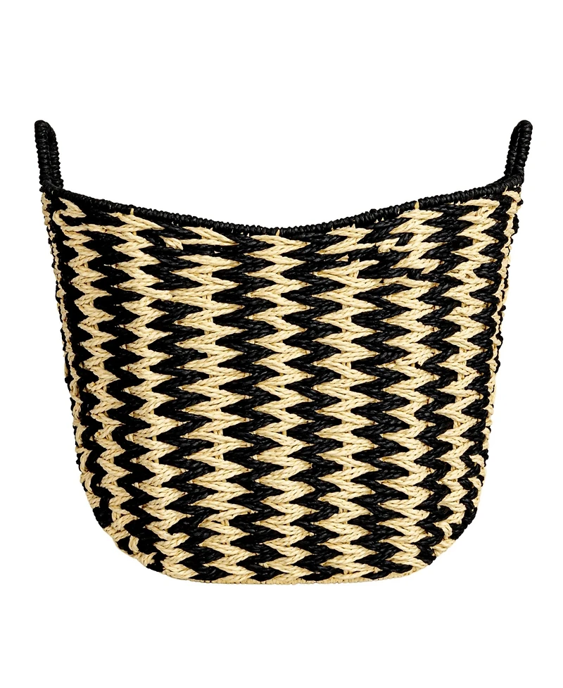 Household Essentials Zigzag Woven Paper Rope Basket, Black and Natural