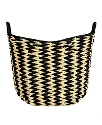 Household Essentials Zigzag Woven Paper Rope Basket, Black and Natural