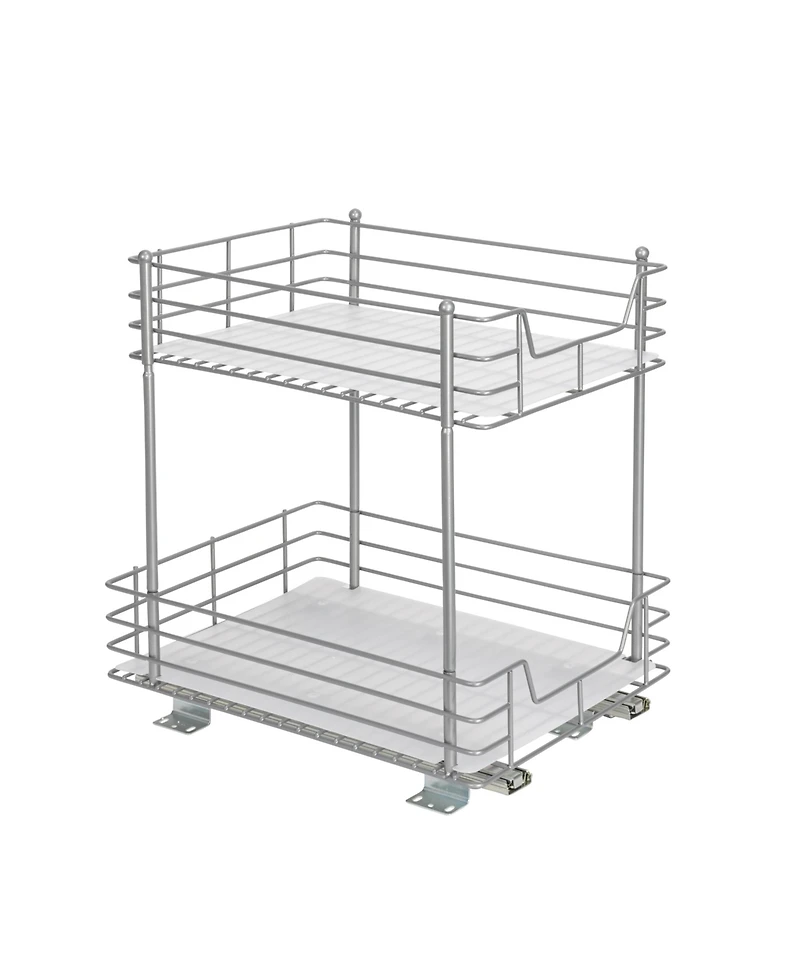 Household Essentials Glidez Steel Pull-Out Storage Organizer, 2-Tier Design, Brushed Silver