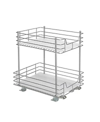 Household Essentials Glidez Steel Pull-Out Storage Organizer, 2-Tier Design, Brushed Silver