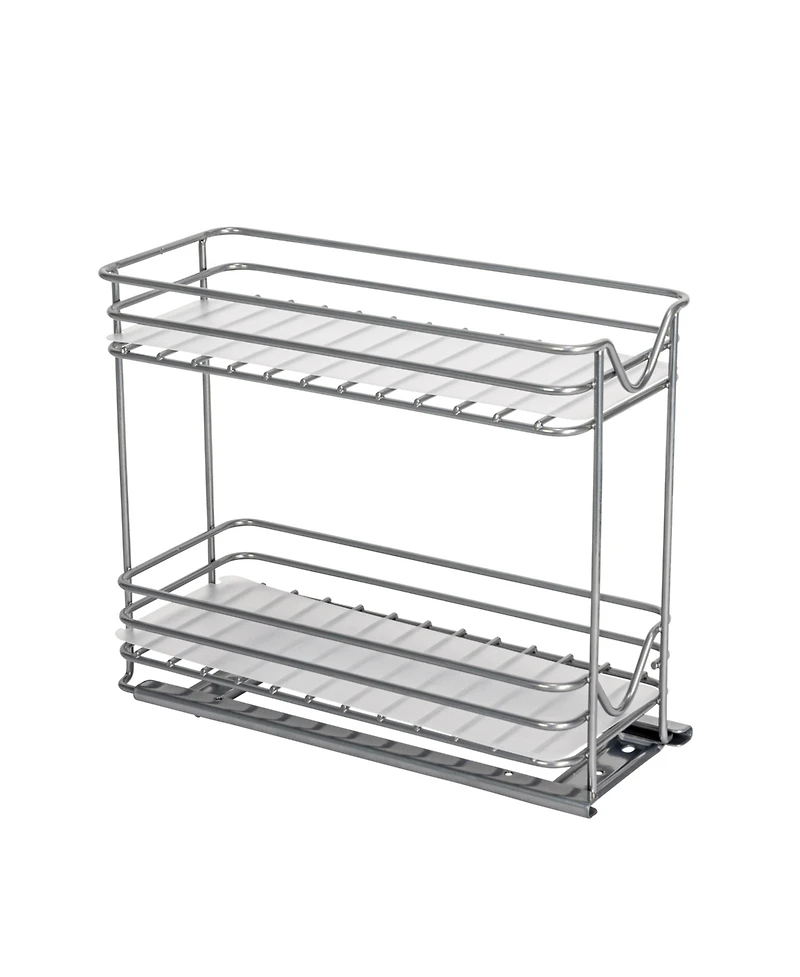 Household Essentials Glidez Steel Pull-Out Storage Organizer with Plastic Liners, 2 -Tier Design, Brushed Silver