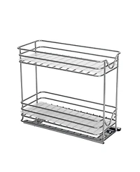 Household Essentials Glidez Steel Pull-Out Storage Organizer with Plastic Liners, 2 -Tier Design, Brushed Silver