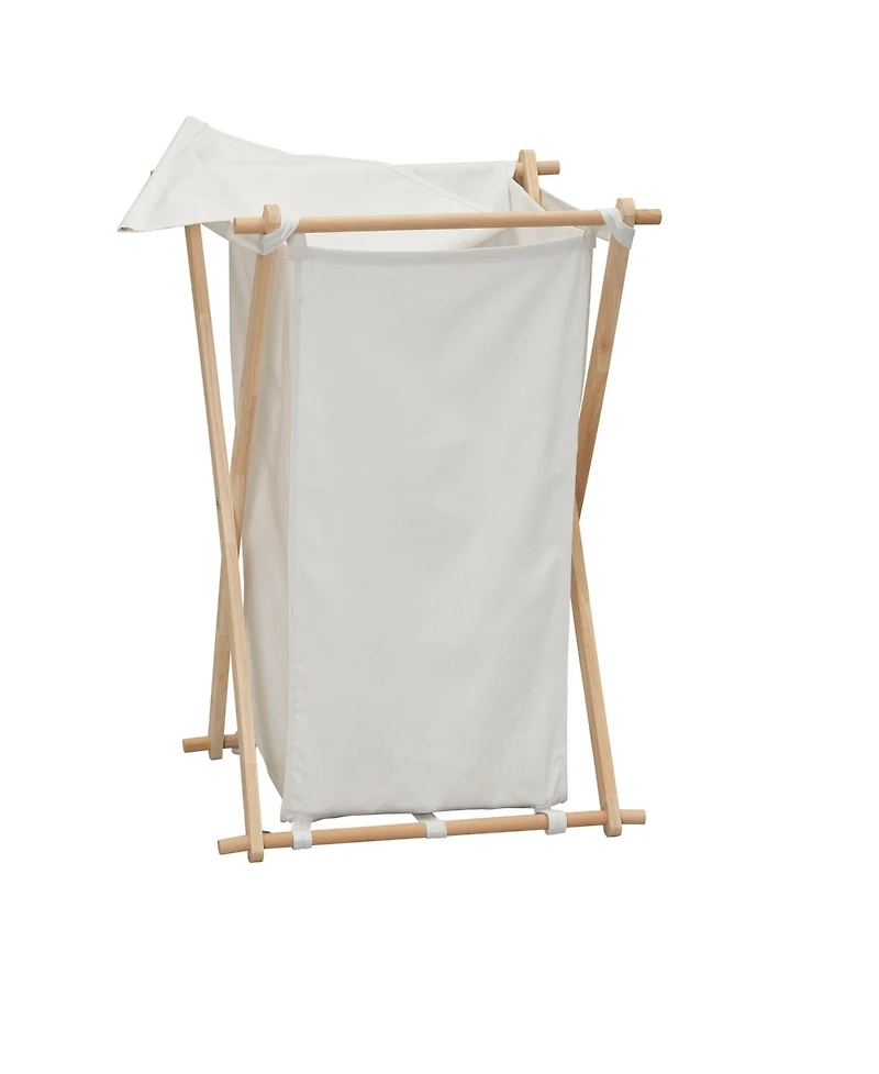 Household Essentials X-Frame Wood Laundry Hamper, Folding Wood Frame with Washable Poly-Cotton Bag
