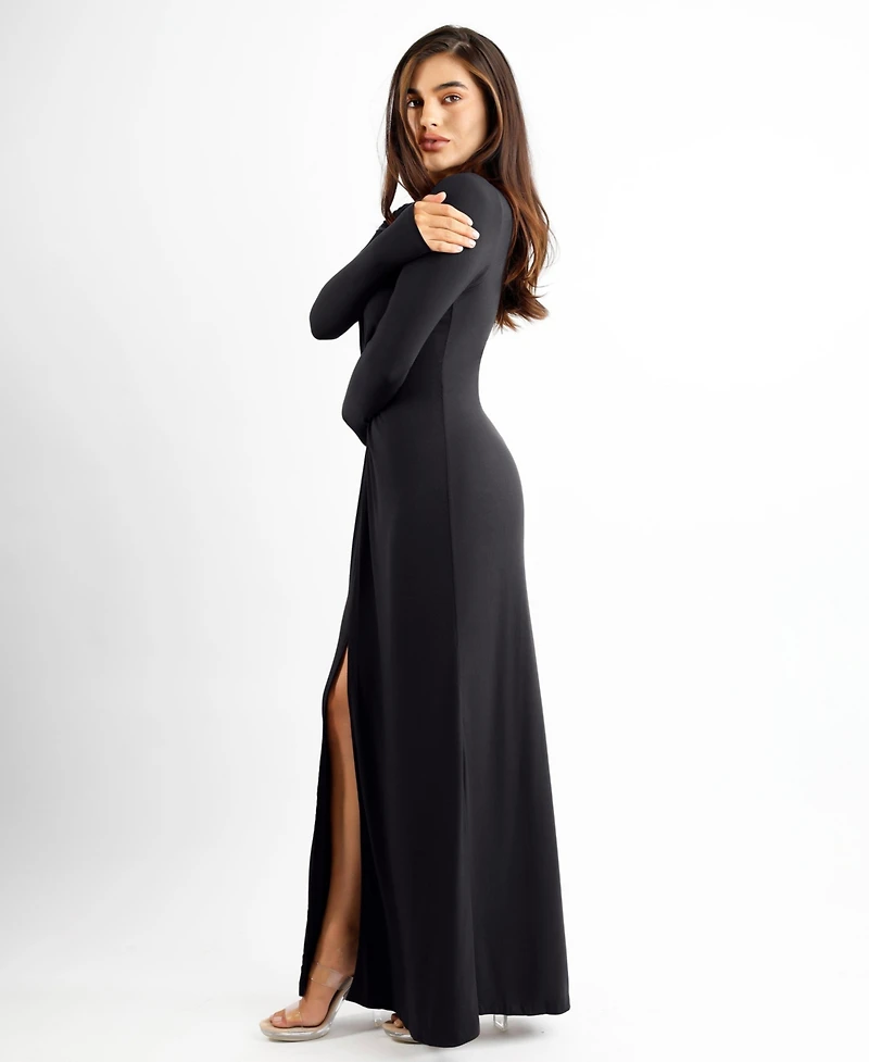 Popilush Women's Shapewear Deep V Bias Twist Front Slit Hourglass Maxi Dress