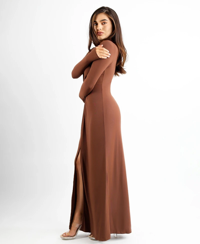 Popilush Women's Shapewear Deep V Bias Twist Front Slit Hourglass Maxi Dress