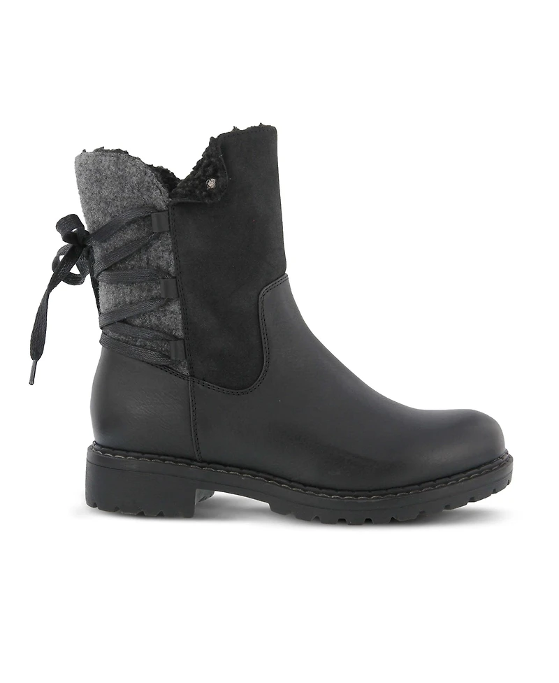 Patrizia Women s Dawna Sculpted Heel Booties with Faux Wool Shaft and Back Lace Detail