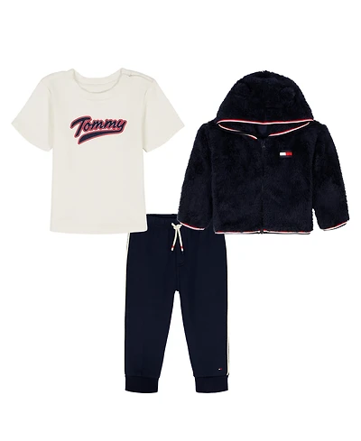 Tommy Hilfiger Baby Boys Zip-Up Hoodie, T-Shirt and Pants, 3-Piece Set