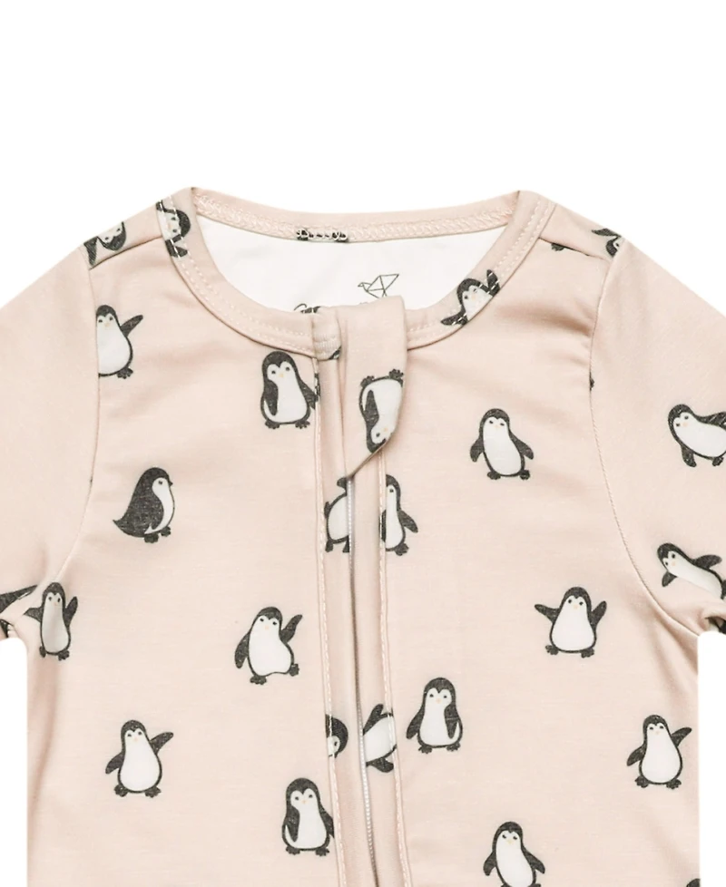 Copper Pearl Baby Boys' and Girls' Penguin Printed Zip-Up Footed Pajamas