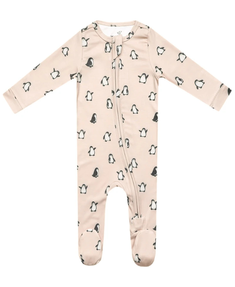 Copper Pearl Baby Boys' and Girls' Penguin Printed Zip-Up Footed Pajamas