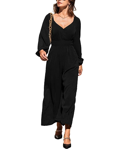 Cupshe Women's V-Neck Long Sleeve Wide Leg Jumpsuit