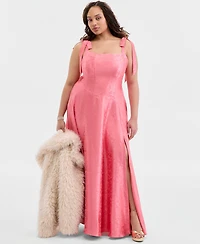 B Darlin Trendy Plus Shoulder-Tie Side-Slit Gown
