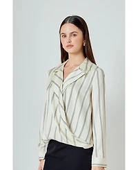 endless rose Women's Striped Wrap Blouse