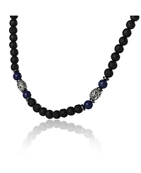 Lucky Brand Men s Lava Rock & Lapis Beaded 22'' Necklace, Silver Tone Barrel Accents