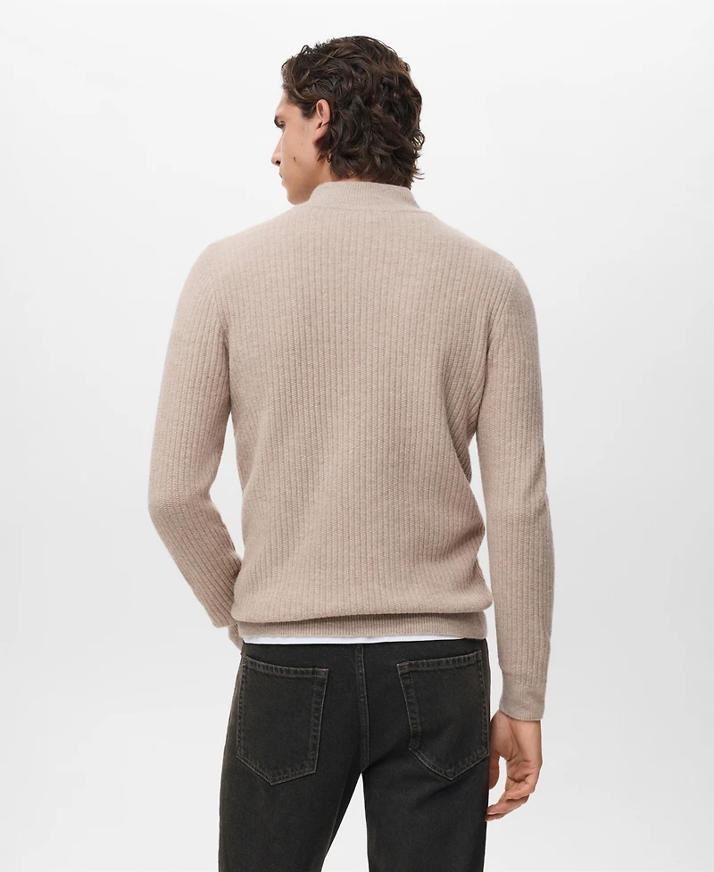 Mango Men's Zip Neck Ribbed Sweater