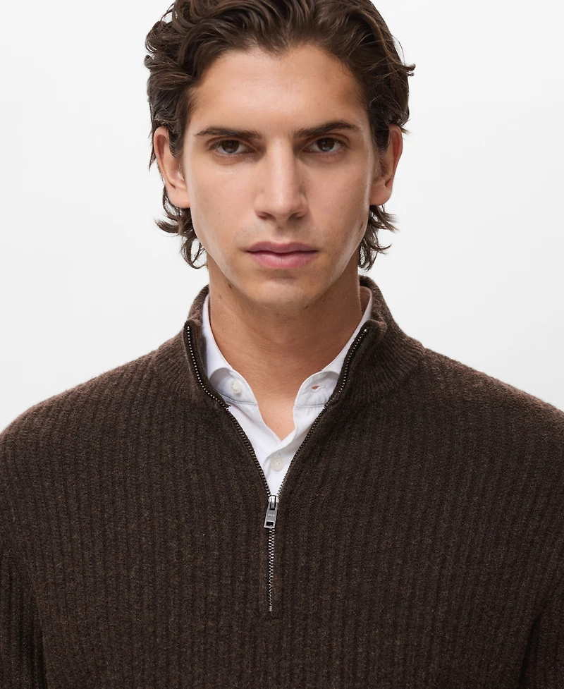 Mango Men's Zip Neck Ribbed Sweater