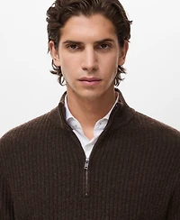 Mango Men's Zip Neck Ribbed Sweater