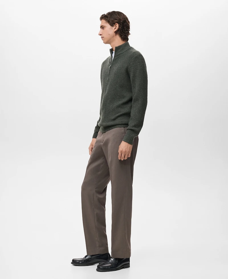 Mango Men's Ribbed-Knit Zipper Cardigan