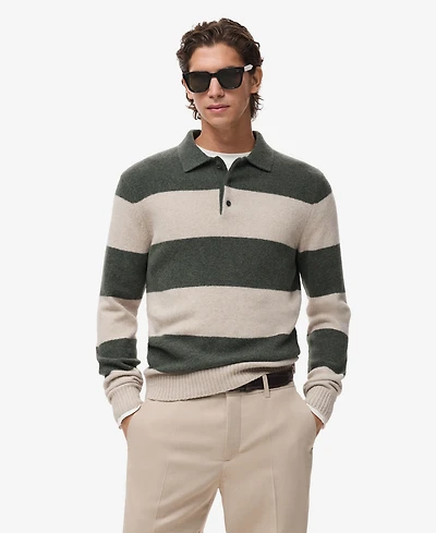 Mango Men's Knitted Wool Blend Polo Sweater