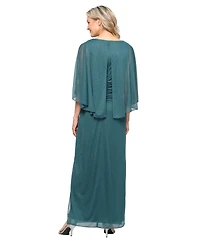 Sl Fashions Women's Sparkle Mesh Capelet Ruched Gown