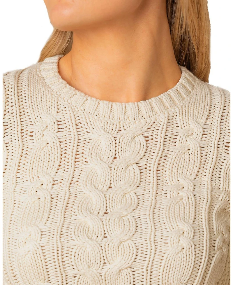 Hope & Henry Women's Organic Peasant Sleeve Cable Sweater