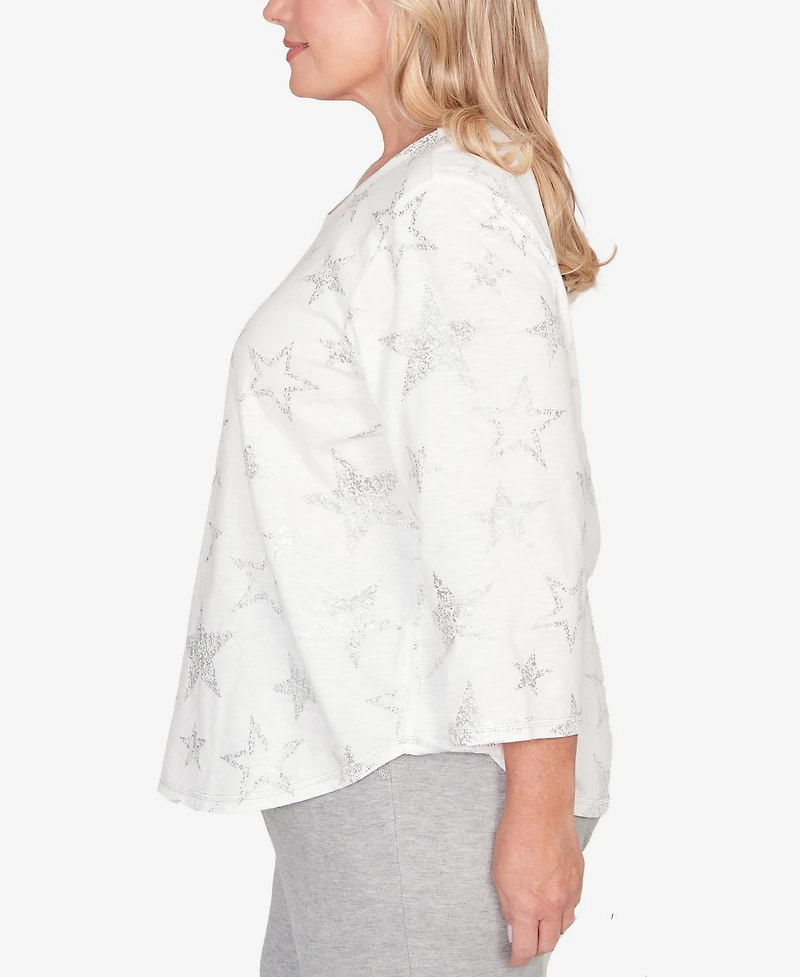 Alfred Dunner Plus Comfort & Joy Star Print Crew Neck Top