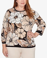 Alfred Dunner Plus Seville Jacquard Floral Butterfly Sweater