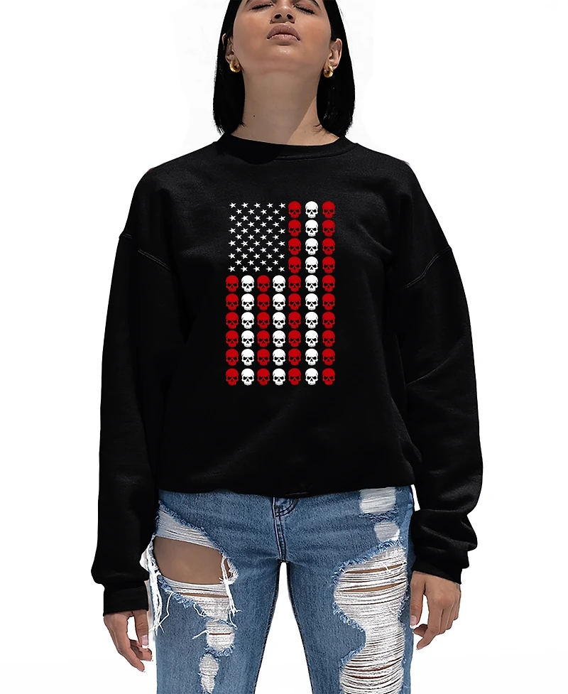 La Pop Art Women's Skull Flag Word Crewneck Sweatshirt