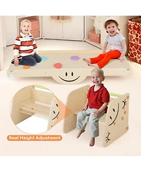 Sugift Wooden Climbing Toy Triangle Climber Set with Seesaw-Multicolor