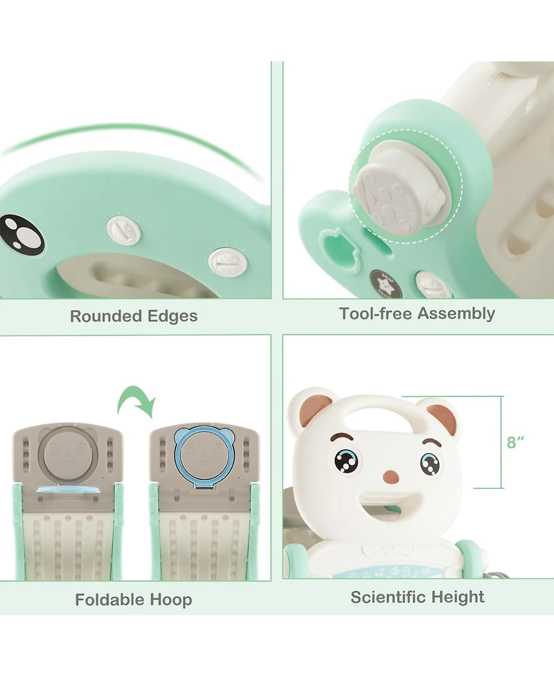 Sugift 4-in-1 Kids Slide Rocking Horse with Basketball and Ring Toss-Green