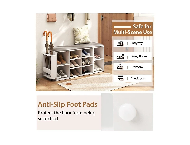 Slickblue Shoe Storage Bench with Umbrella Holder and Adjustable Shelf