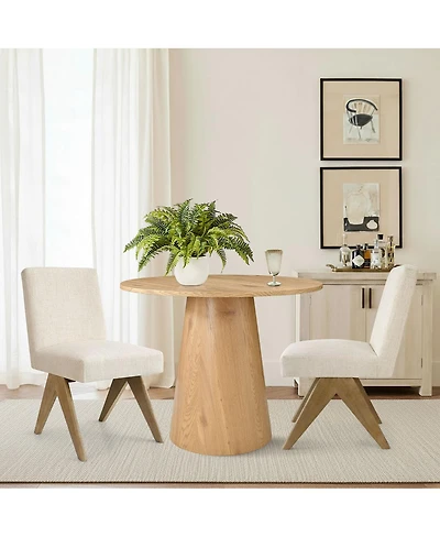 Maison Boucle 3-Piece Round Dining Table Set for 2, Small Kitchen with Rubberwood Legs and Upholstered Chairs Apartment or Nook