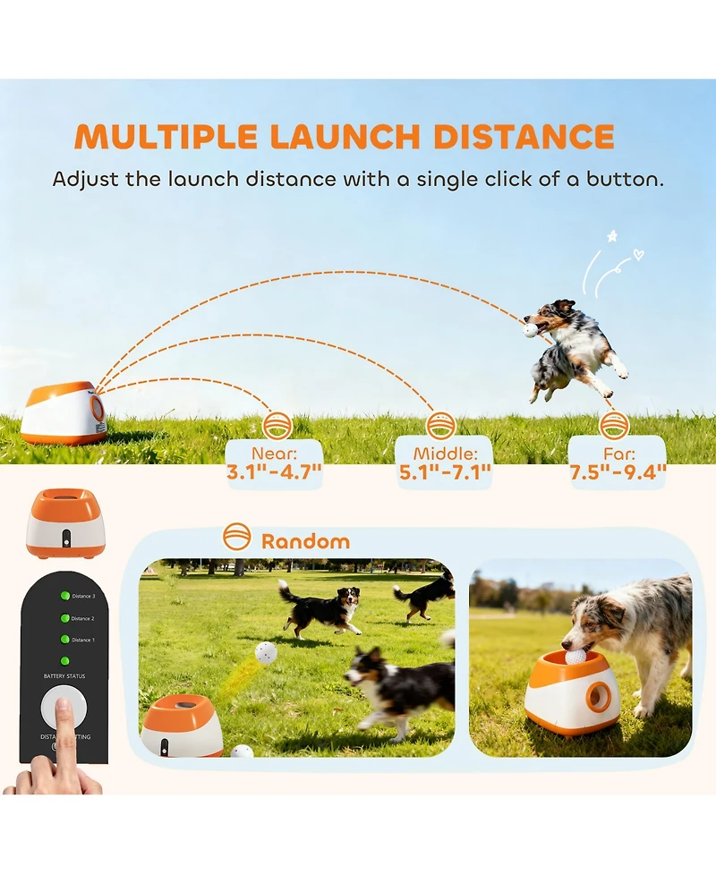 PawHut Automatic Dog Ball Launcher, Dog Ball Thrower, 26-79 Ft Disce