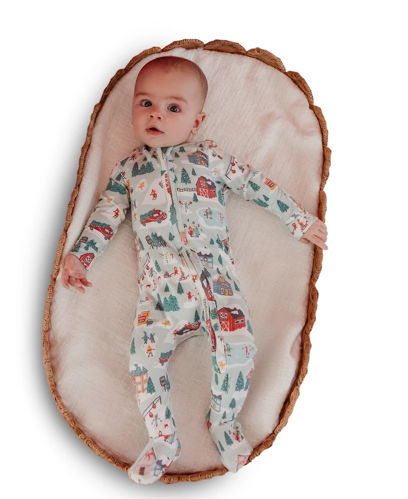 Copper Pearl Baby Boys' and Girls' Snowy Slopes Printed Zip-Up Footed Pajamas