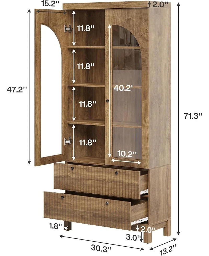 Tribesigns Wooden Pantry Cabinet, with Two Drawers for Kitchen, Led Light Strip