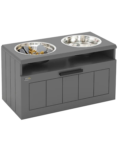 PawHut Elevated Dog Bowls, Raised Dogs Bowl Sd with 25L Storage Drawer