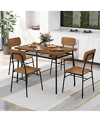 Costway 5 Pcs Wood Square Kitchen Table & Chair Set with Metal Frame Storage Rack