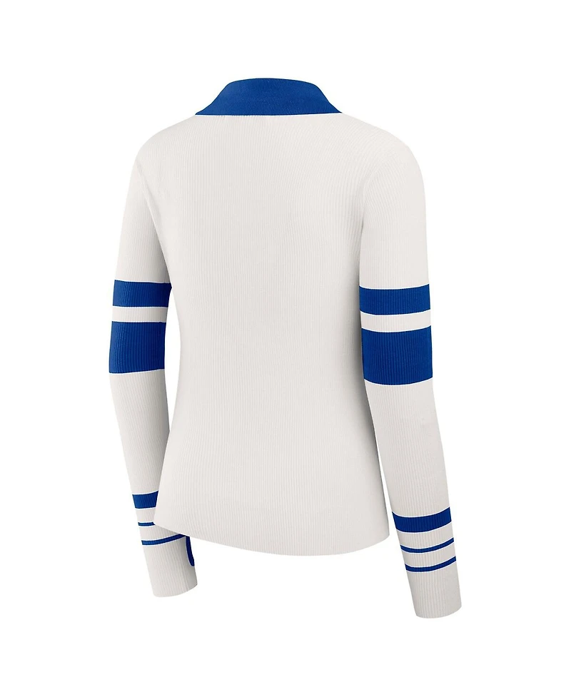 Wear by Erin Andrews Women's White Buffalo Bills Ribbed Henley Polo Sweater