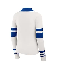Wear by Erin Andrews Women's White Buffalo Bills Ribbed Henley Polo Sweater