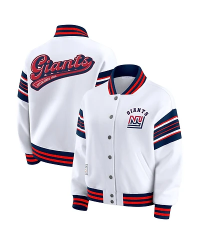 Wear by Erin Andrews Women's White New York Giants Full-Snap Fleece Sweatshirt Jacket