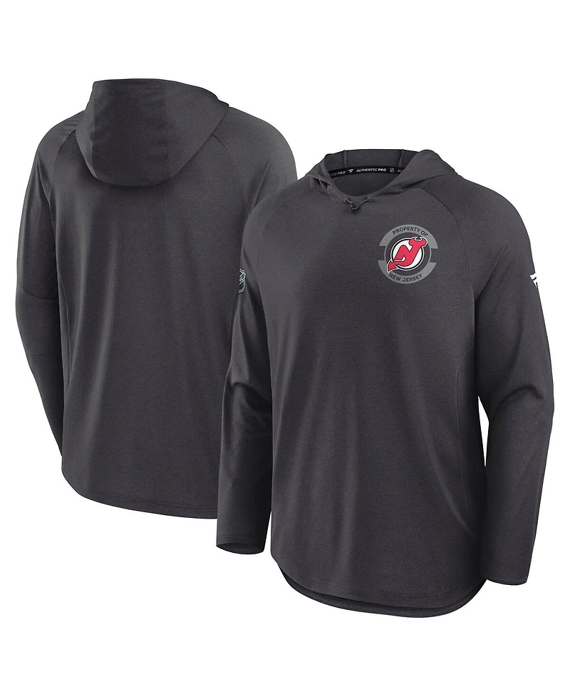 Men's Charcoal New Jersey Devils Authentic Pro Rink Raglan Hoodie