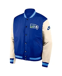 Nike Men's Royal/Cream Seattle Seahawks Rewind Legacy Full-Snap Bomber Jacket
