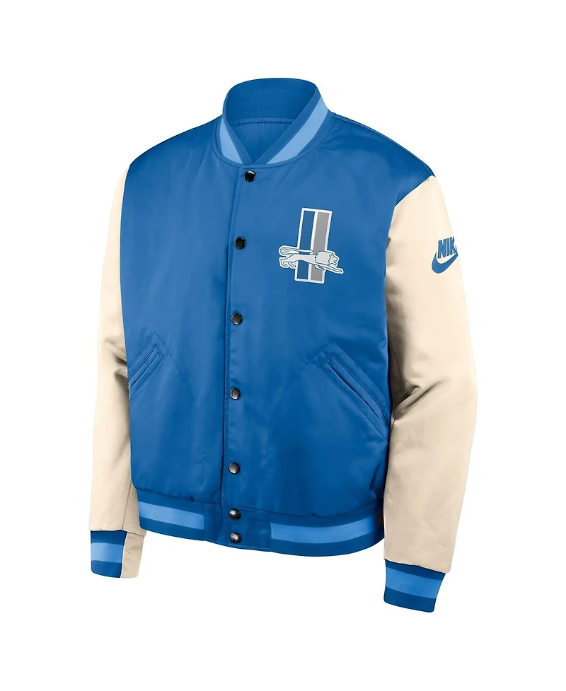 Nike Men's Blue/Cream Detroit Lions Rewind Legacy Full-Snap Bomber Jacket
