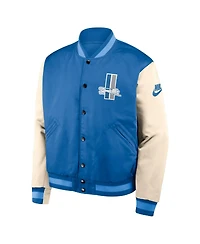 Nike Men's Blue/Cream Detroit Lions Rewind Legacy Full-Snap Bomber Jacket