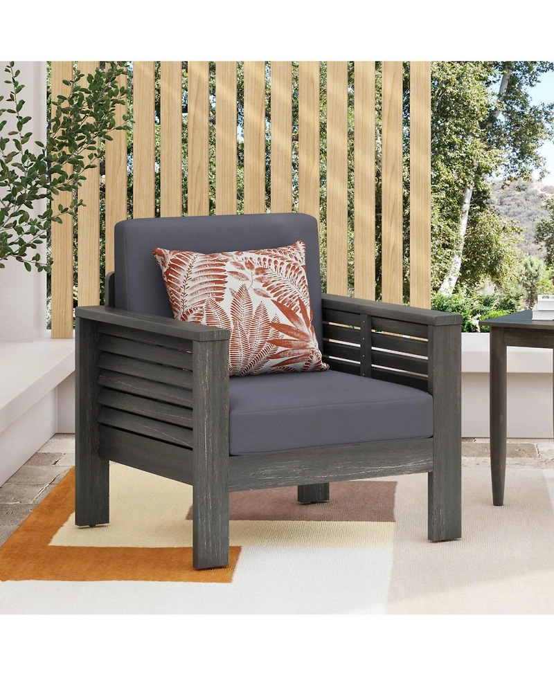 Streamdale Acacia Wood Club Chairs With Cushions, Dark Gray