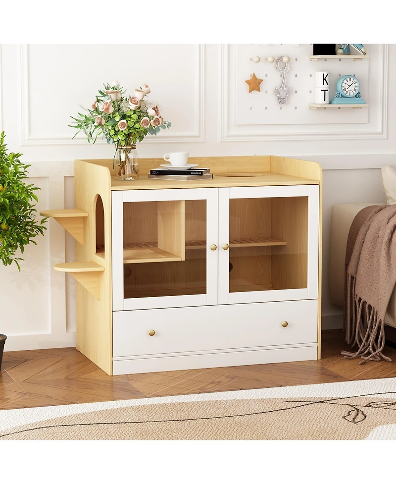 Cat Litter Box Furniture Hidden, Cats Condo Pet House with Stairs, Indoor Cat Litter House