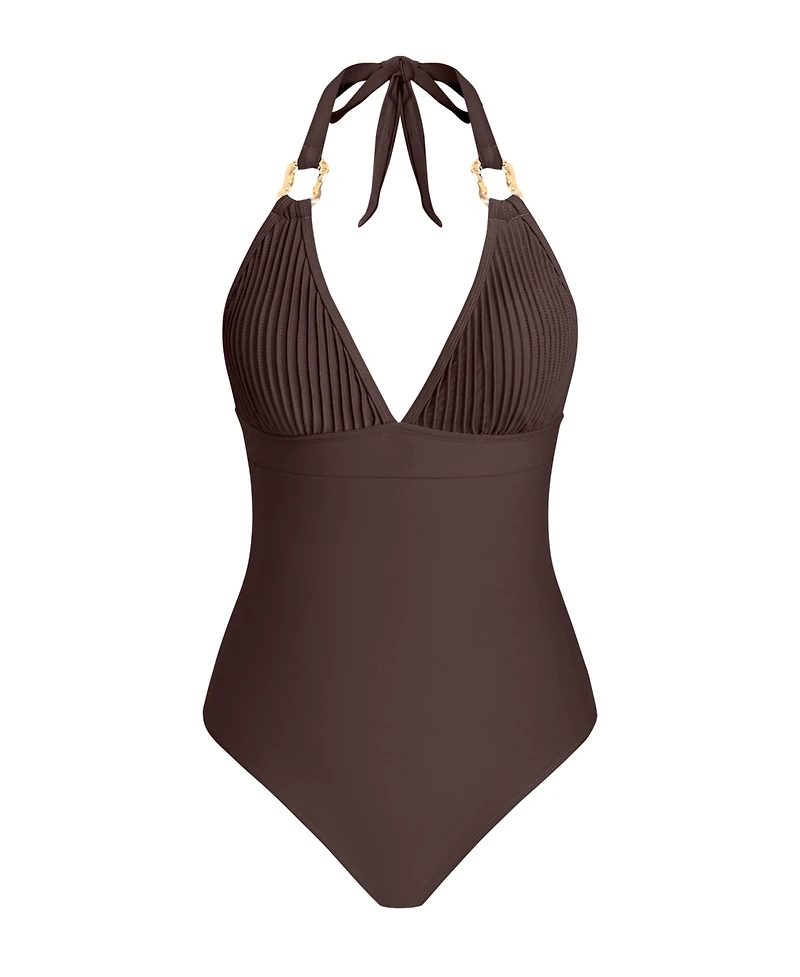Cupshe Women's Halter V Neck One Piece Swimsuit with Ring Detail