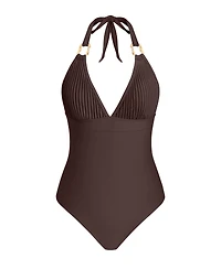 Cupshe Women's Halter V Neck One Piece Swimsuit with Ring Detail