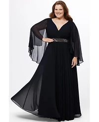 Celebrations by Sydney's Closet Women's Long Cape Sleeve V-Neck Dress
