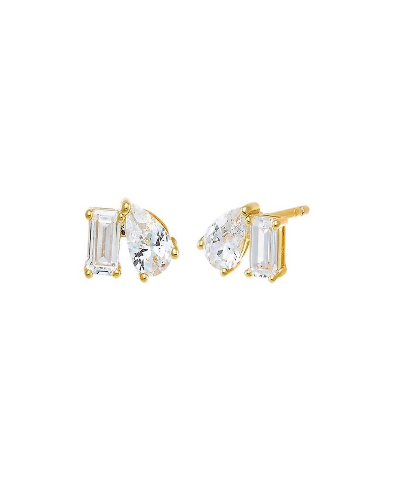 By Adina Eden Cubic Zirconia Teardrop X Baguette Stud Earring
